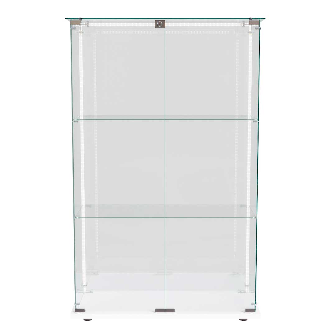 Yelenaro Glasvitrine mit LED, 123 cm, Weiß & Schwarz, 3 Böden