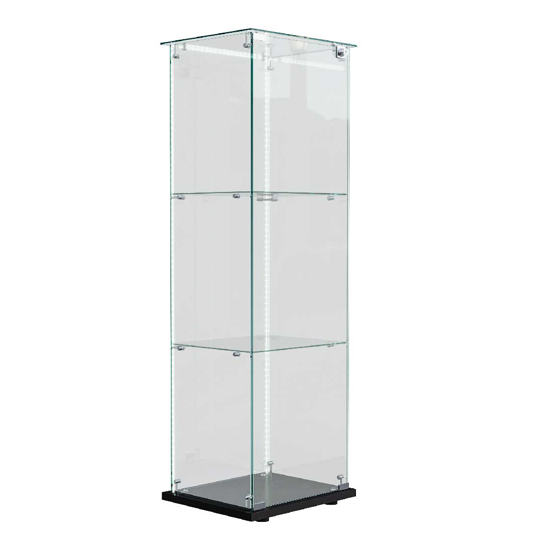 Yelenaro Glasvitrine mit LED, 123 cm, Weiß & Schwarz, 3 Böden