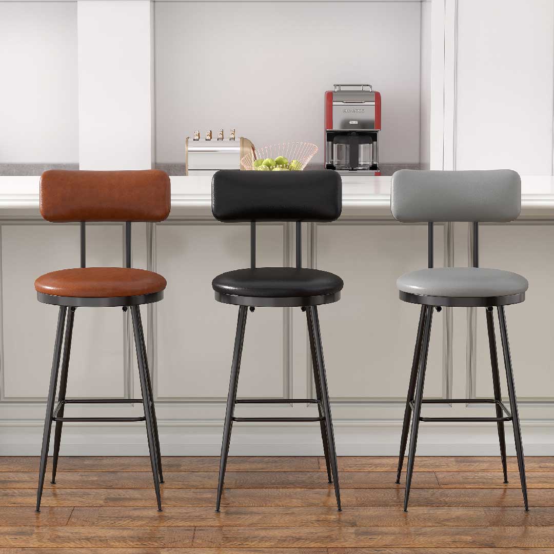 Yelenaro Barhocker Set 2er – PU Leder Barstuhl mit Lehne, 65 cm Thekenhocker für Küche & Bar, Schwarz