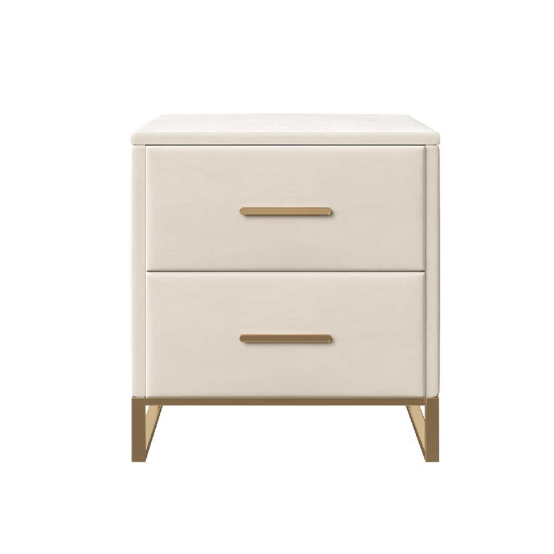 Yelenaro Nachttisch mit 2 Schubladen, Beige Samt & Gold