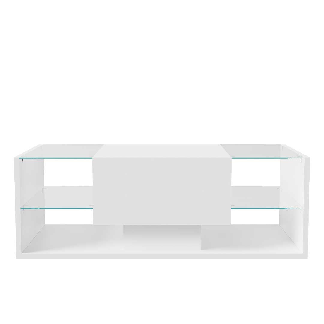 Yelenaro LED Couchtisch – Moderner Hochglanz-Wohnzimmertisch mit Glasablage & Schublade