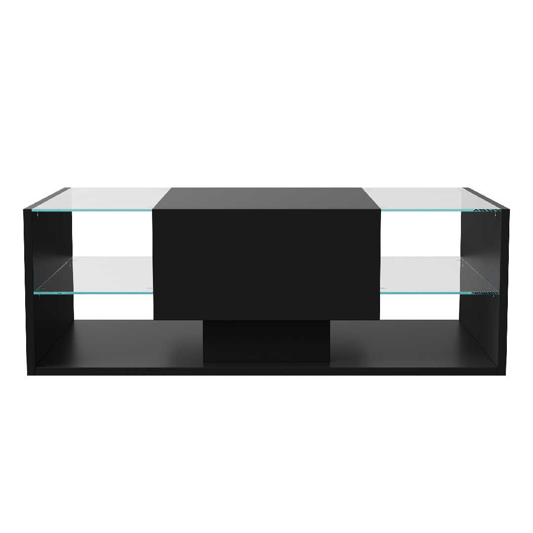 Yelenaro LED Couchtisch – Moderner Hochglanz-Wohnzimmertisch mit Glasablage & Schublade