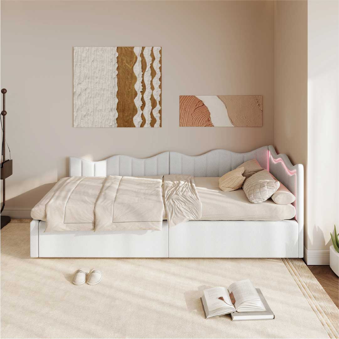 Yelenaro Polsterbett 90x200 mit LED & Bettkasten – Stauraumbett mit Lattenrost