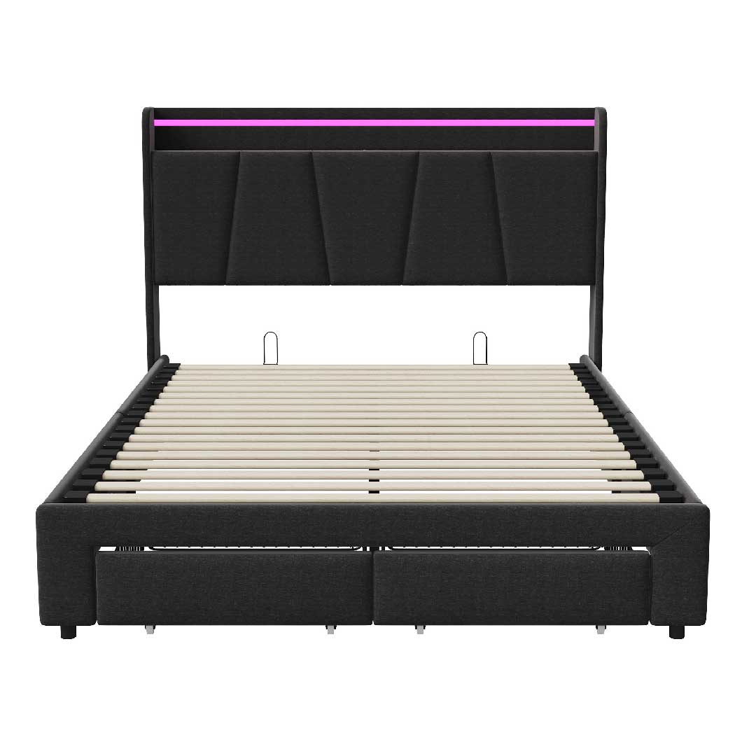 Yelenaro Hydraulikbett 140x190cm mit Stauraum & LED – Polsterbett mit USB