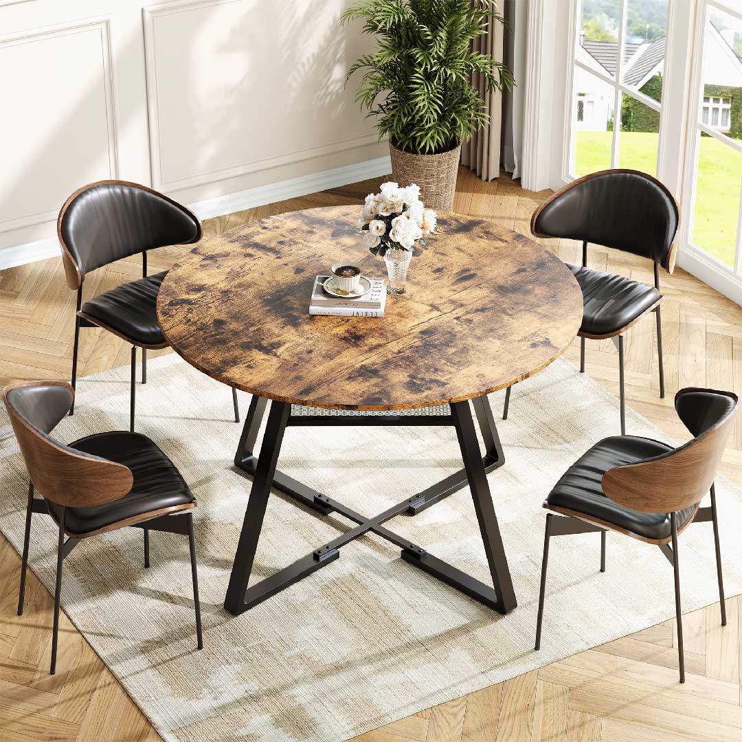YELENARO Esstisch rund 120 cm – Holz & Metall Vintage
