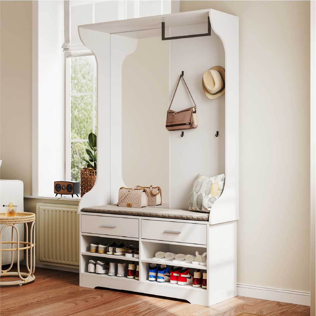 Yelenaro 180cm Garderobenständer mit Spiegel & Schuhablage