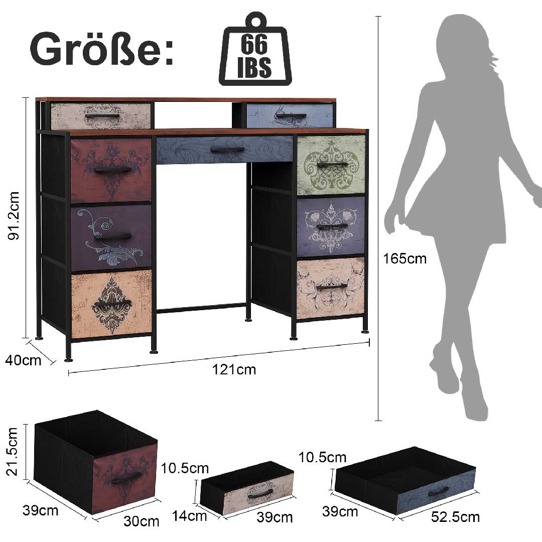 Yelenaro Vintage Kommode mit Stoffschubladen & LED – Metallrahmen, Holzplatte