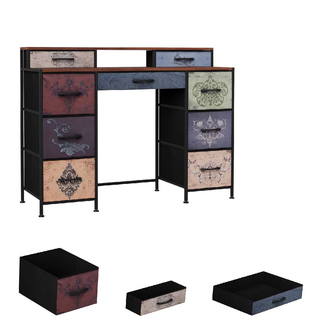 Yelenaro Vintage Kommode mit Stoffschubladen & LED – Metallrahmen, Holzplatte