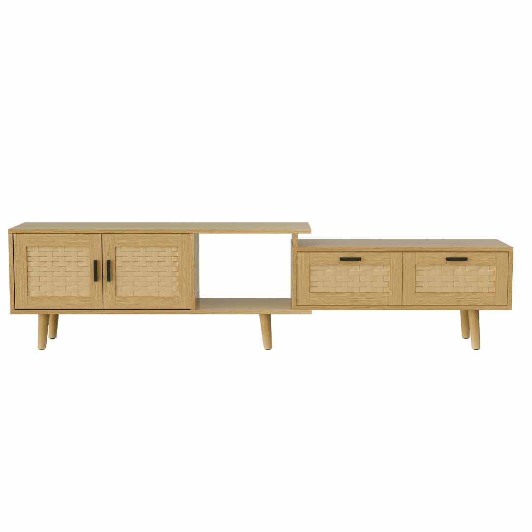 Yelenaro Ausziehbar TV-Lowboard aus Holz mit Rattanfront – 146-180 cm