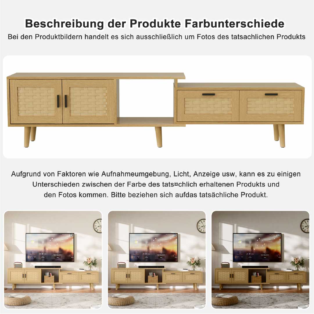 Yelenaro Ausziehbar TV-Lowboard aus Holz mit Rattanfront – 146-180 cm