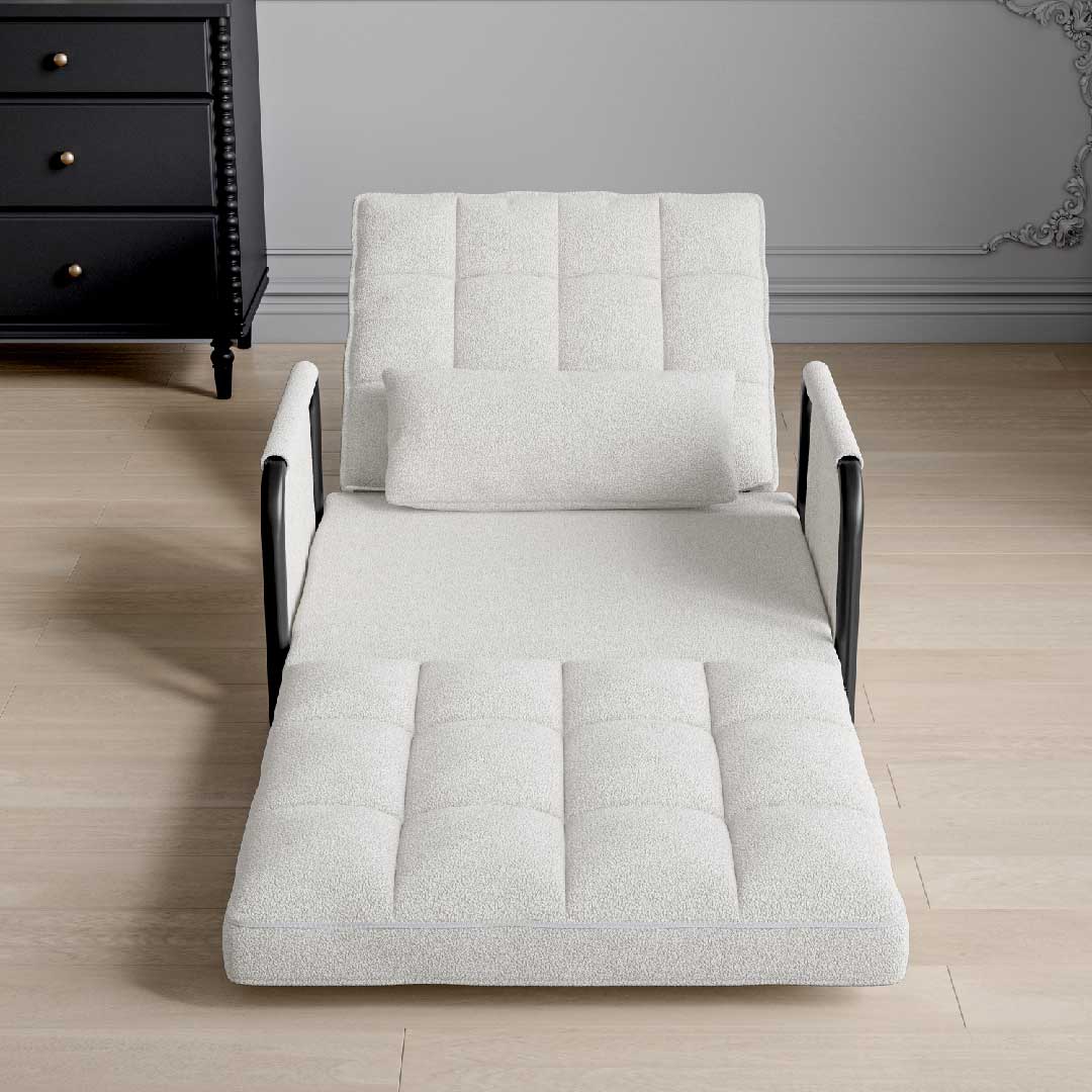 Yelenaro 4-in-1 Bouclé Schlafsessel – Verstellbares Sofa, Liege &amp; Gästebett in einem