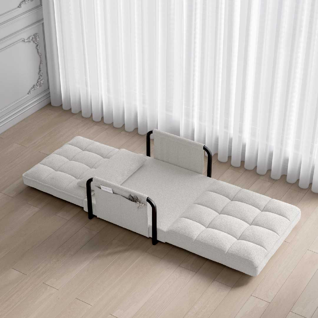 Yelenaro 4-in-1 Bouclé Schlafsessel – Verstellbares Sofa, Liege &amp; Gästebett in einem