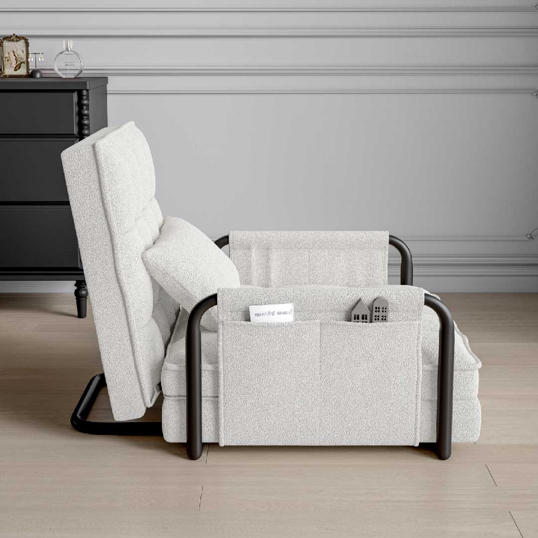 Yelenaro 4-in-1 Bouclé Schlafsessel – Verstellbares Sofa, Liege &amp; Gästebett in einem