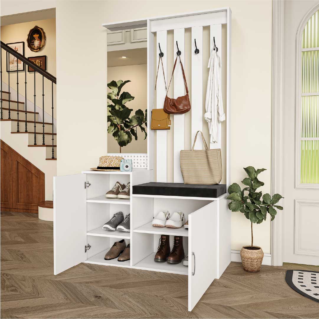 Yelenaro Moderne Garderobe mit Sitzbank & Spiegel – 100x40x180 cm
