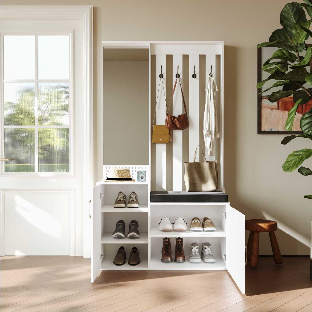 Yelenaro Moderne Garderobe mit Sitzbank & Spiegel – 100x40x180 cm