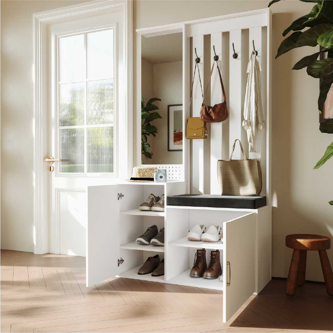Yelenaro Moderne Garderobe mit Sitzbank & Spiegel – 100x40x180 cm