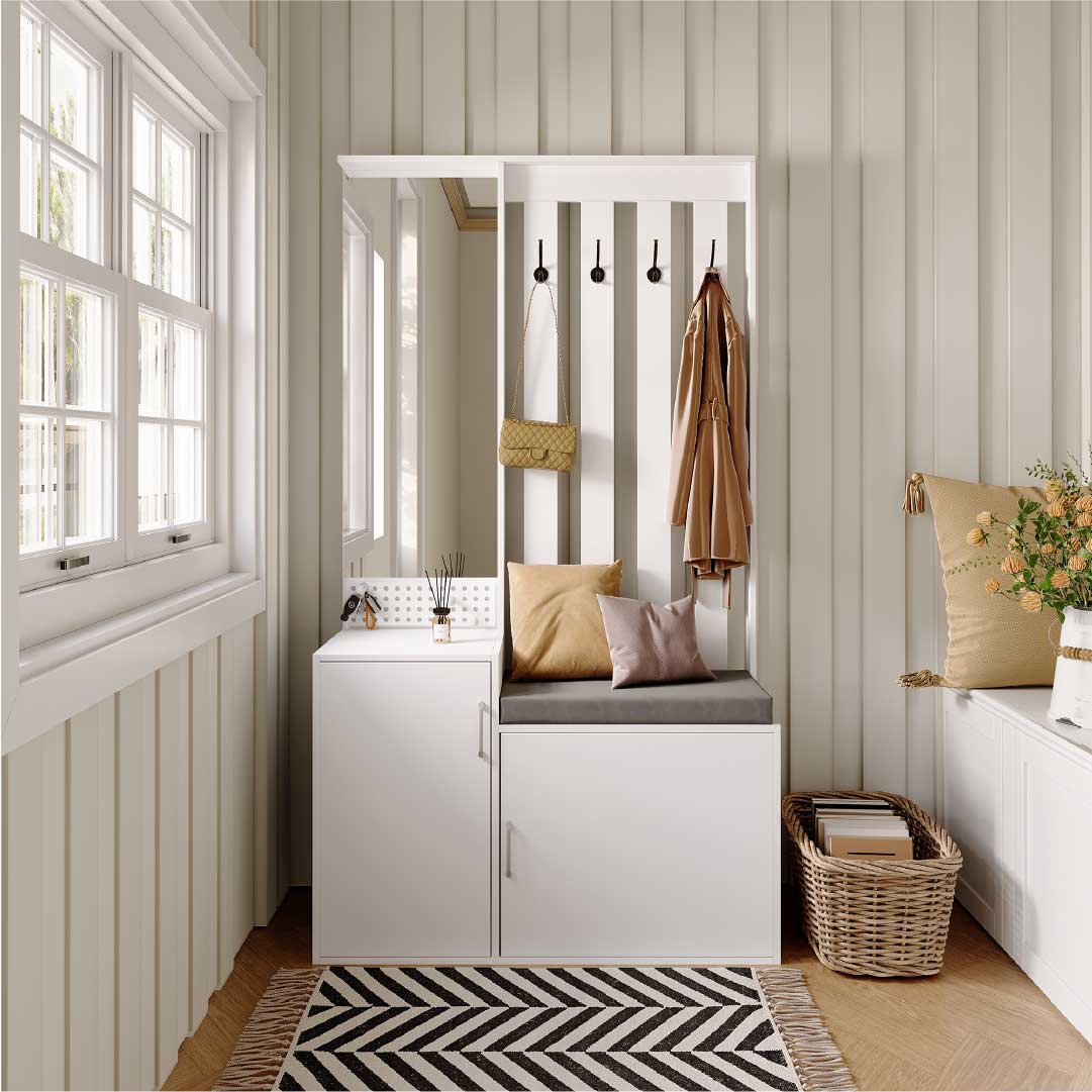 Yelenaro Moderne Garderobe mit Sitzbank & Spiegel – 100x40x180 cm