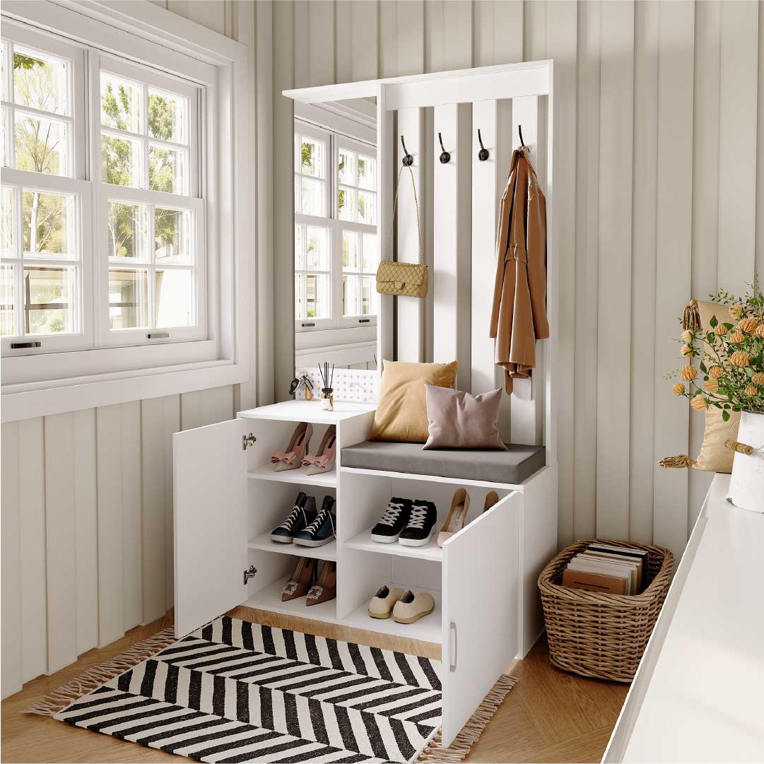 Yelenaro Moderne Garderobe mit Sitzbank & Spiegel – 100x40x180 cm
