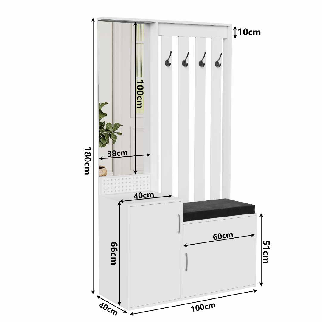 Yelenaro Moderne Garderobe mit Sitzbank & Spiegel – 100x40x180 cm
