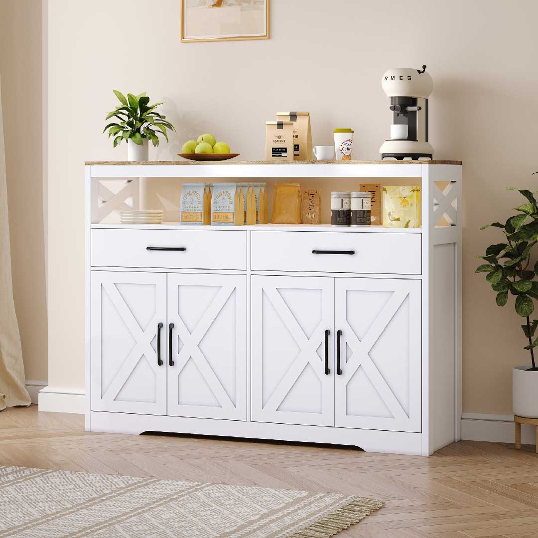 Yelenaro Sideboard Weiß 140 cm – 2 Schubladen, 4 Türen