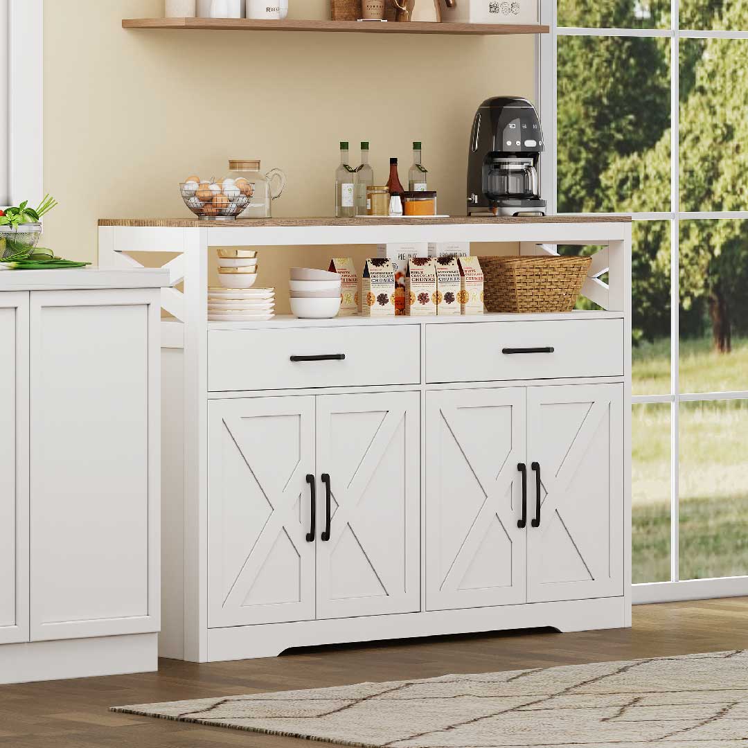 Yelenaro Sideboard Weiß 140 cm – 2 Schubladen, 4 Türen