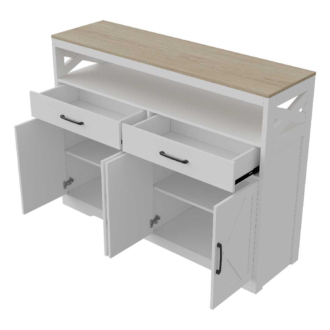 Yelenaro Sideboard Weiß 140 cm – 2 Schubladen, 4 Türen