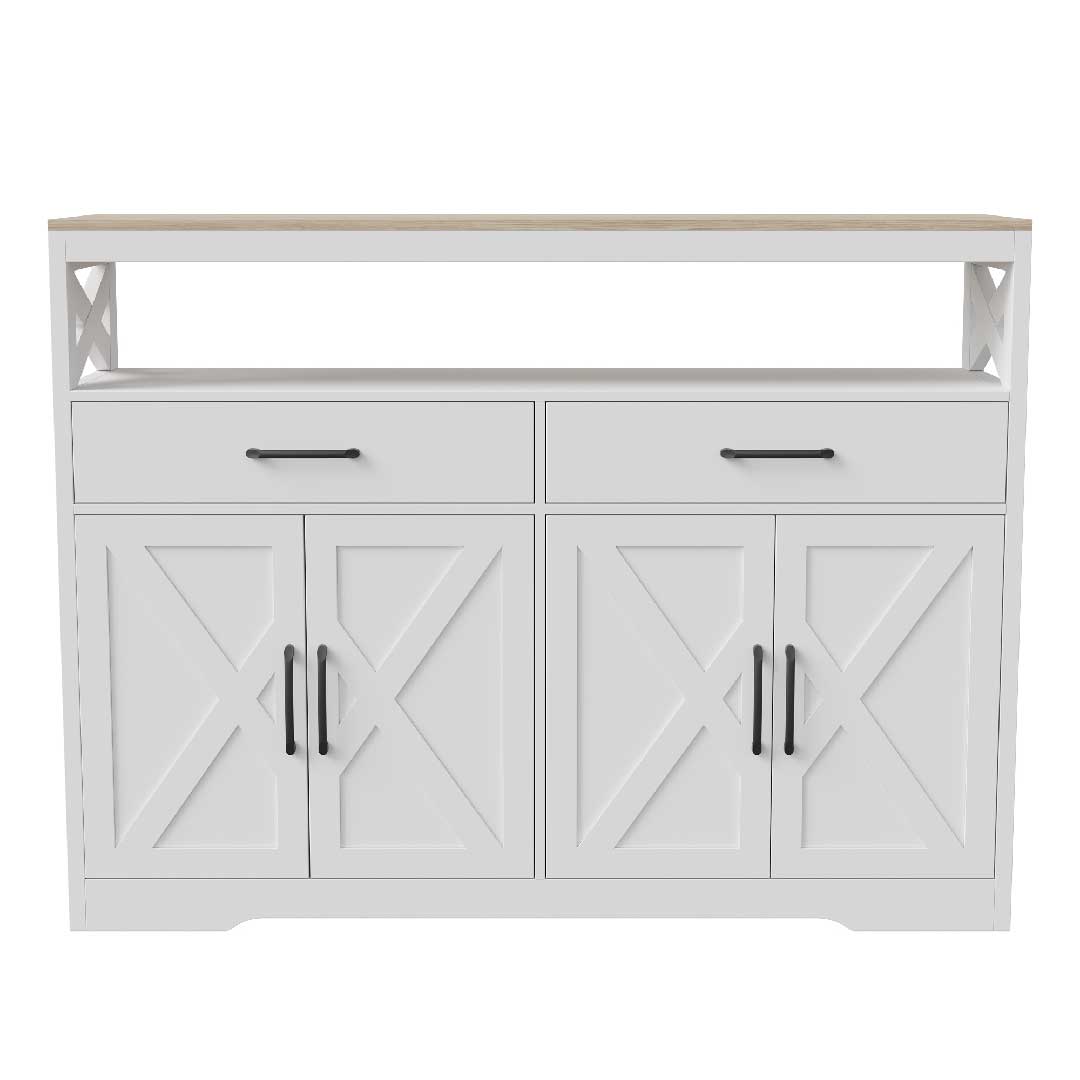 Yelenaro Sideboard Weiß 140 cm – 2 Schubladen, 4 Türen