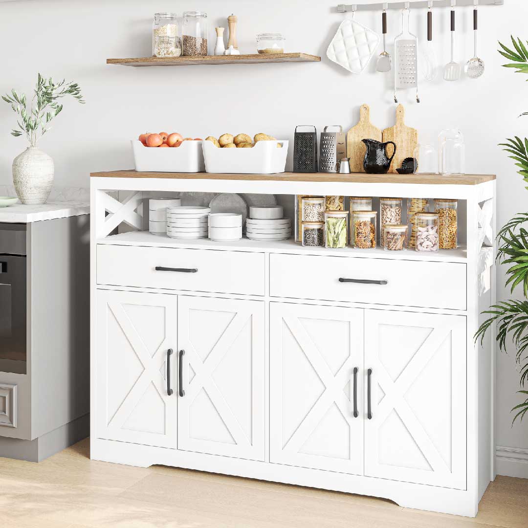 Yelenaro Sideboard Weiß 140 cm – 2 Schubladen, 4 Türen