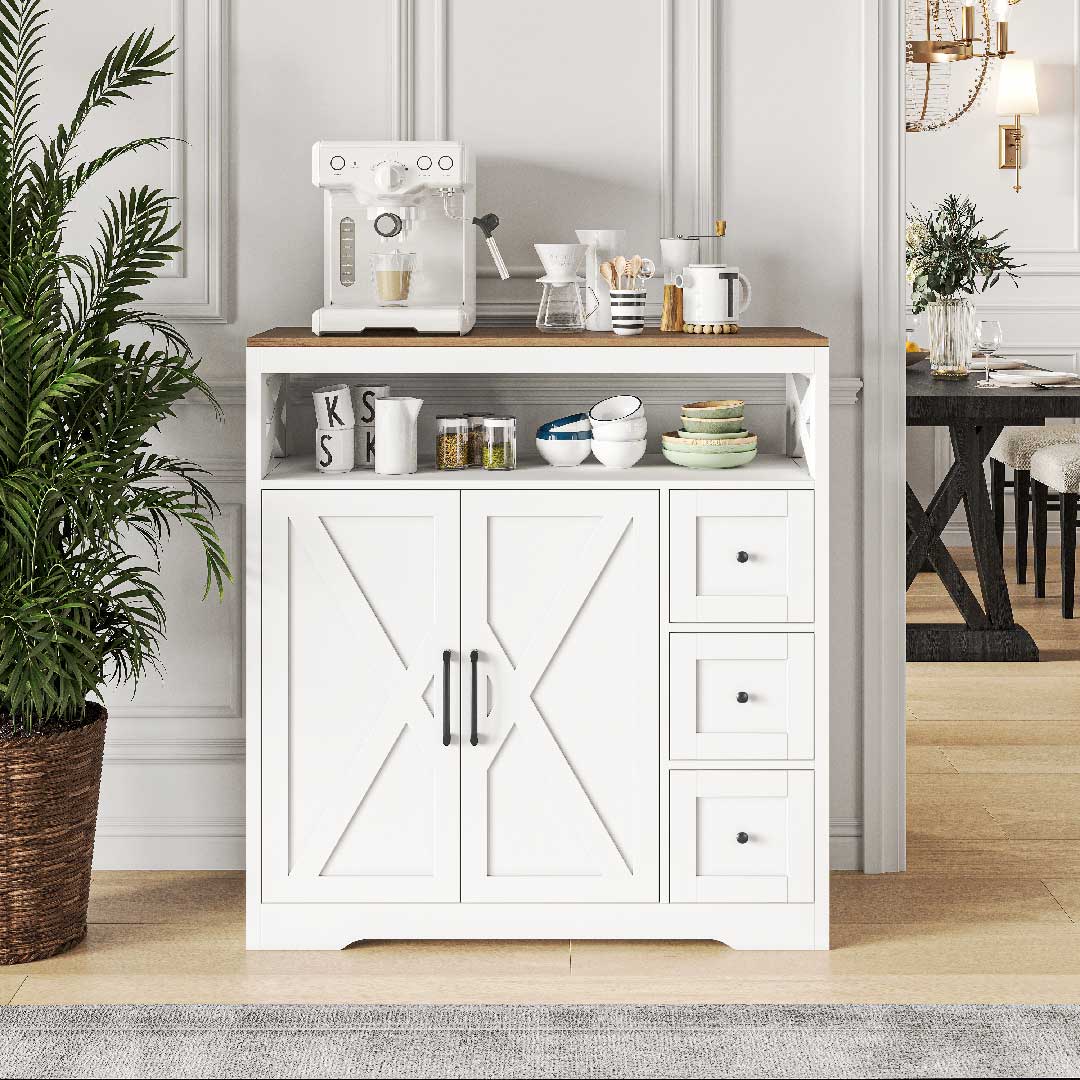 Yelenaro Sideboard mit Arbeitsplatte – Küchenschrank mit Schubladen & Türen, Verstellbaren Regalen