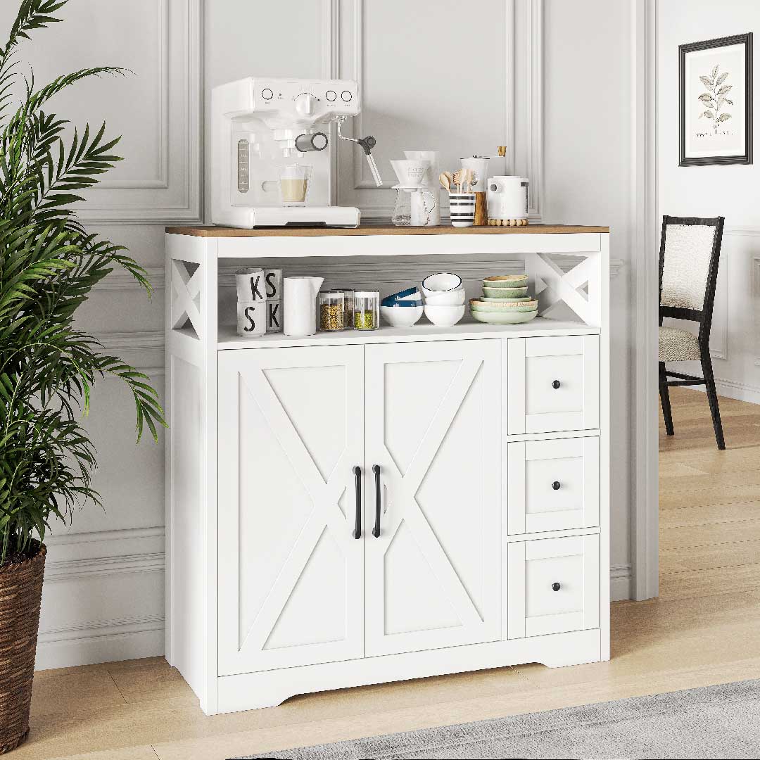 Yelenaro Sideboard mit Arbeitsplatte – Küchenschrank mit Schubladen & Türen, Verstellbaren Regalen