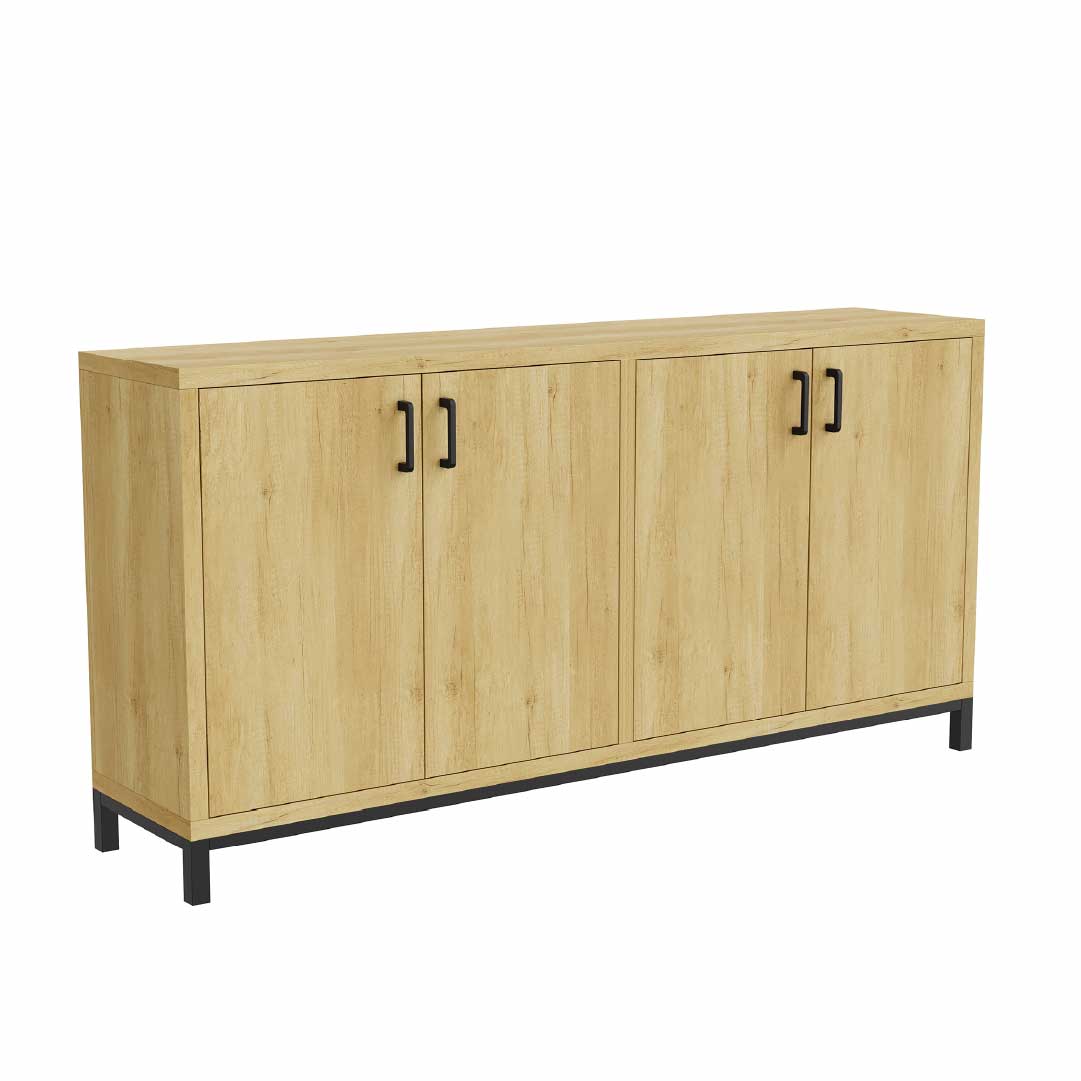 YELENARO Sideboard 160 cm – Naturholz mit Metallgriffen, 4 Türen
