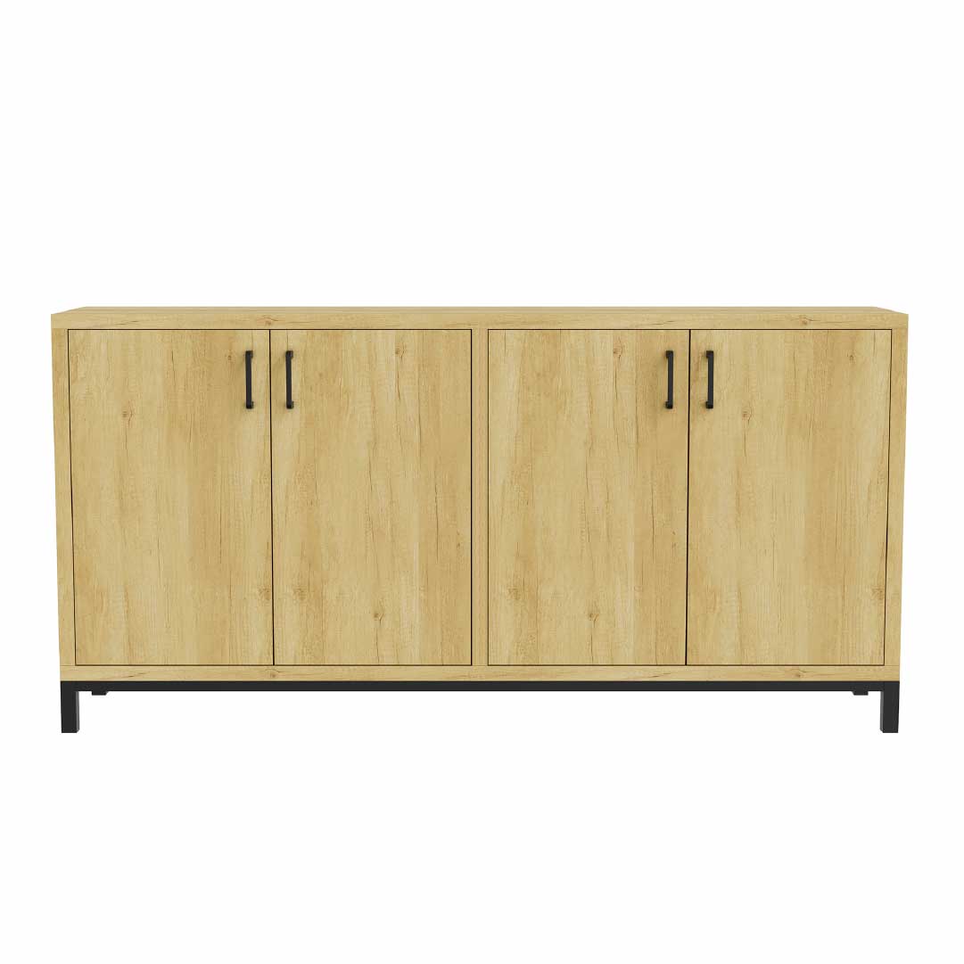 YELENARO Sideboard 160 cm – Naturholz mit Metallgriffen, 4 Türen