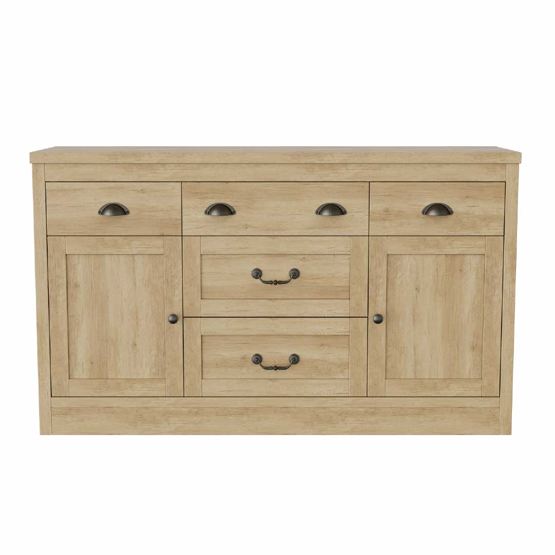 YELENARO Sideboard 135 cm – Naturholz mit 5 Schubladen & 2 Türen