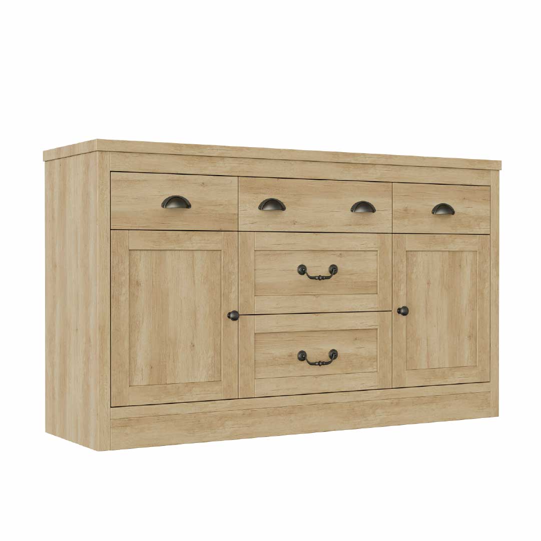 YELENARO Sideboard 135 cm – Naturholz mit 5 Schubladen & 2 Türen