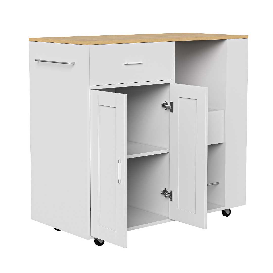 Yelenaro Küchenwagen mit Arbeitsplatte – Rollbarer Küchenschrank mit Schublade & Regalen, Weiß oder Schwarz