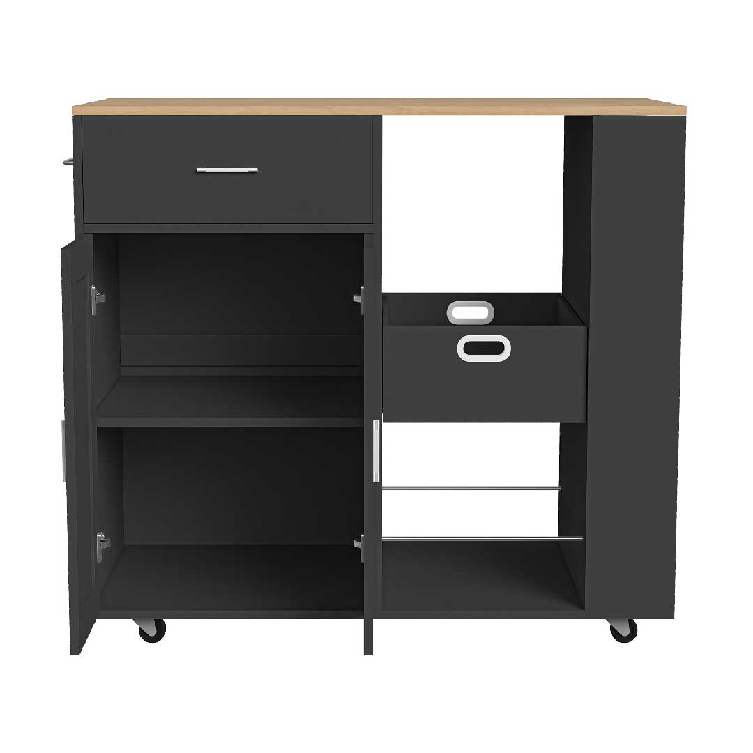 Yelenaro Küchenwagen mit Arbeitsplatte – Rollbarer Küchenschrank mit Schublade & Regalen, Weiß oder Schwarz