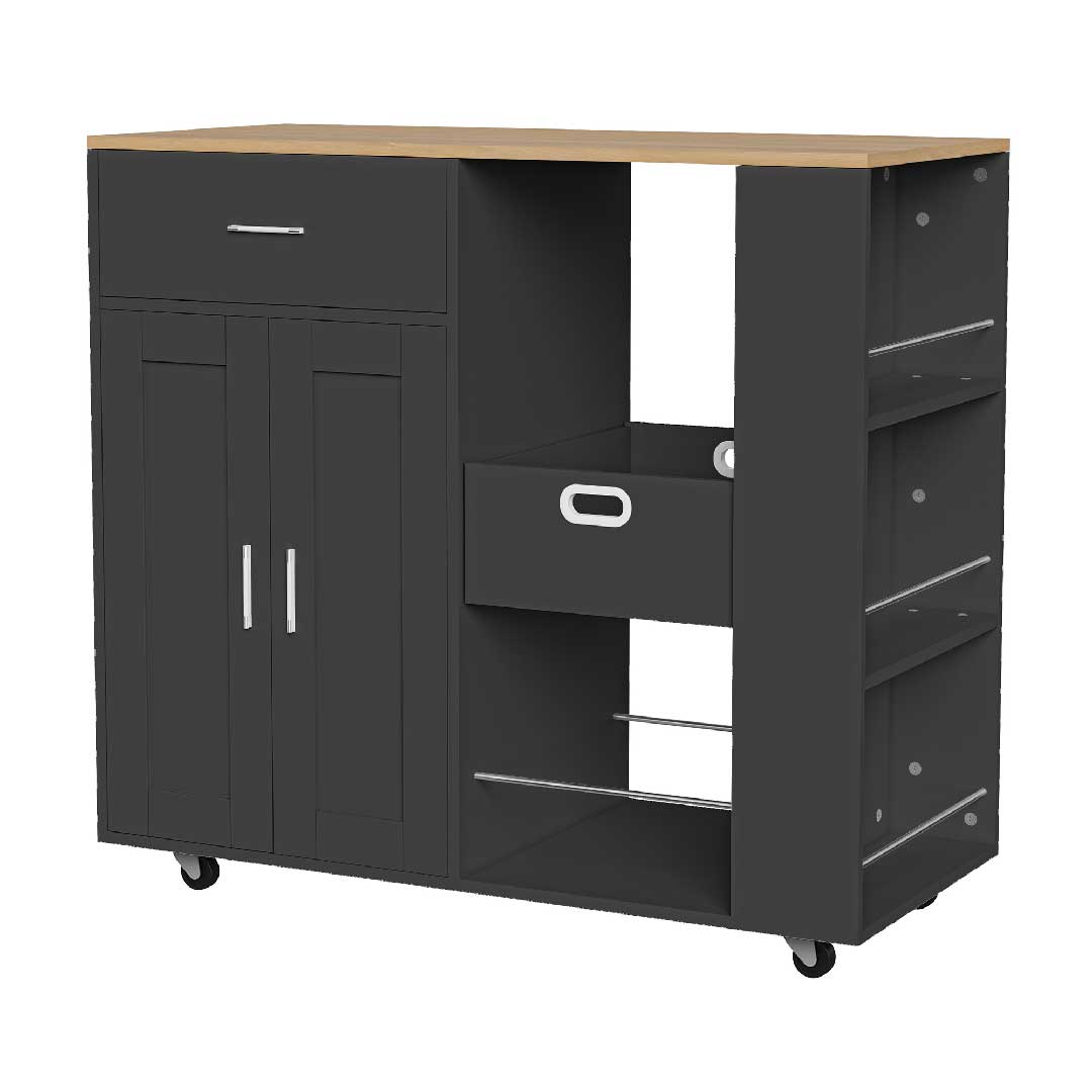 Yelenaro Küchenwagen mit Arbeitsplatte – Rollbarer Küchenschrank mit Schublade & Regalen, Weiß oder Schwarz