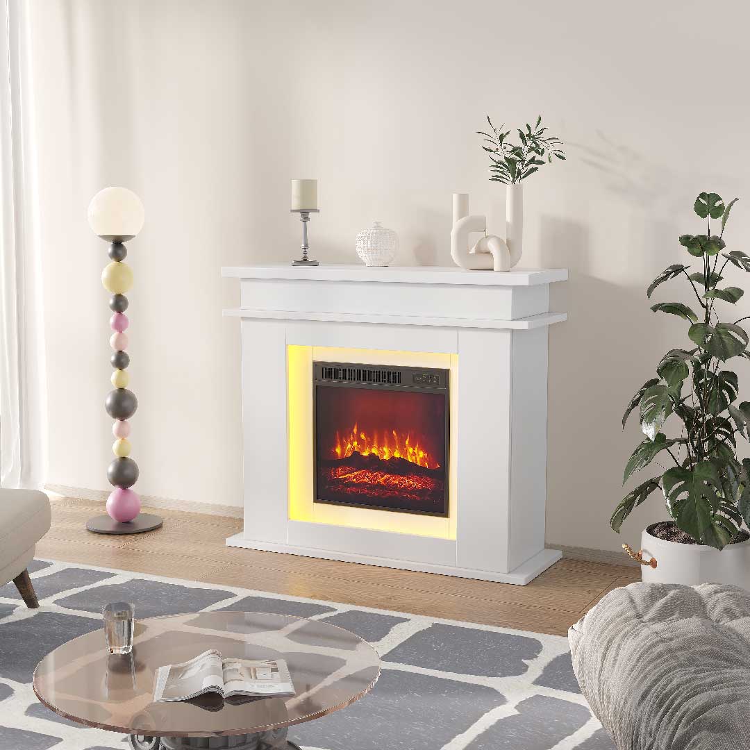 Yelenaro Elektrokamin 39" mit Heizung, 3D-Flamme & LED-Ambientelicht