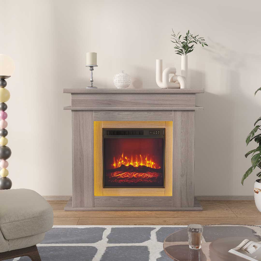 Yelenaro Elektrokamin 39" mit Heizung, 3D-Flamme & LED-Ambientelicht