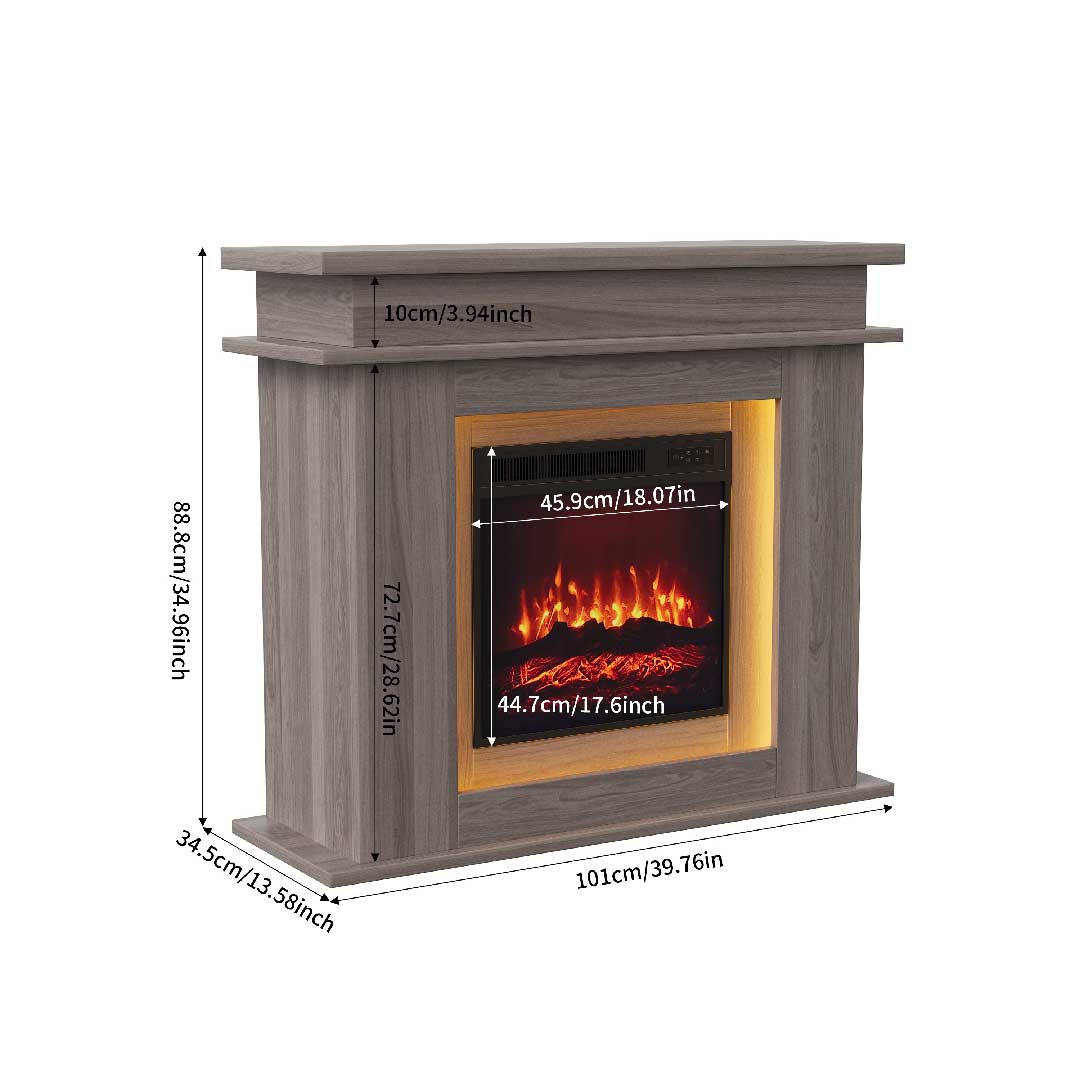 Yelenaro Elektrokamin 39" mit Heizung, 3D-Flamme & LED-Ambientelicht