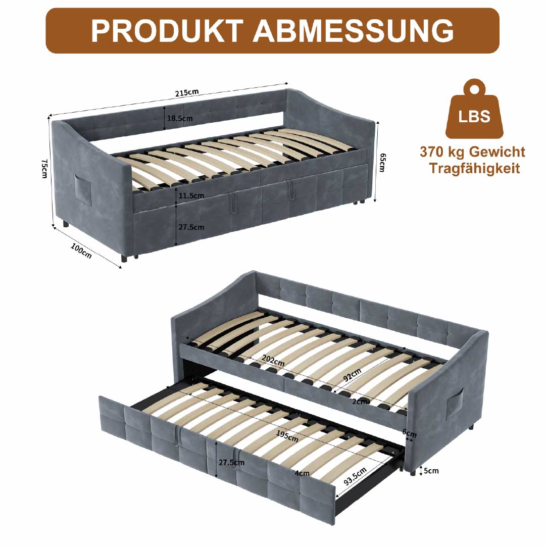 Yelenaro Ausziehbares Schlafsofa mit Lattenrost – 2-in-1 Sofa Bett 90×200
