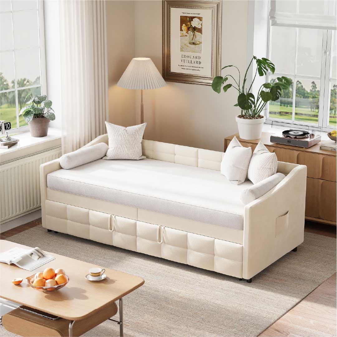 Yelenaro Ausziehbares Schlafsofa mit Lattenrost – 2-in-1 Sofa Bett 90×200