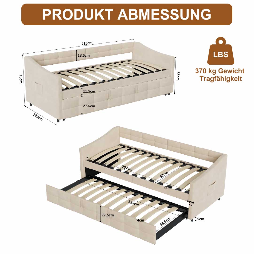 Yelenaro Ausziehbares Schlafsofa mit Lattenrost – 2-in-1 Sofa Bett 90×200
