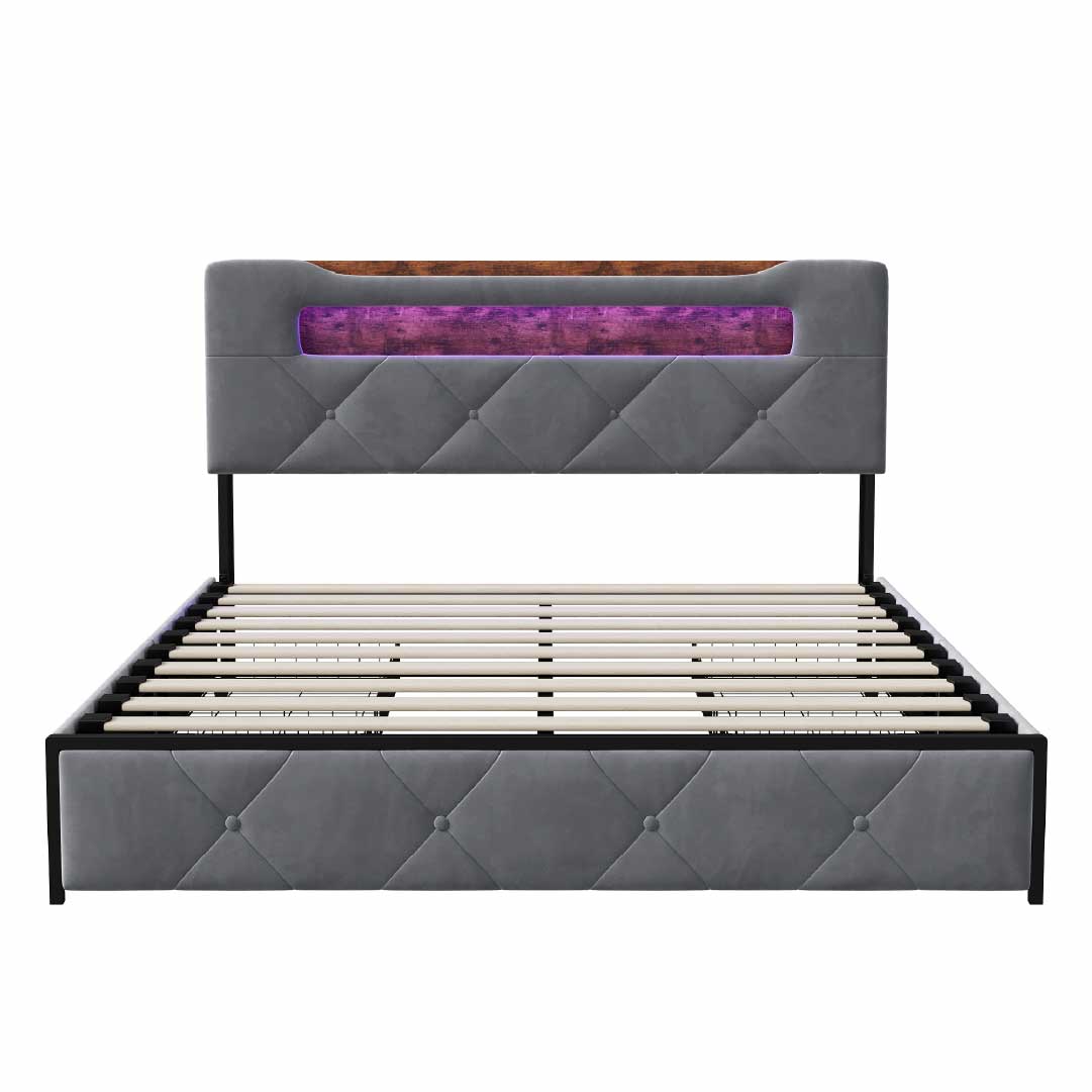 Yelenaro Polsterbett mit Stauraum, LED & USB – 4 Schubladen Bettgestell 140×200 / 160×200 cm