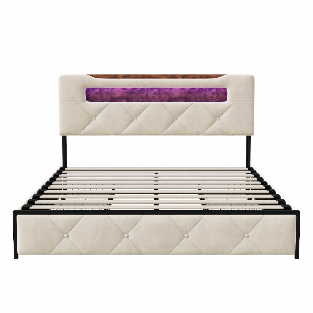 Yelenaro Polsterbett mit Stauraum, LED & USB – 4 Schubladen Bettgestell 140×200 / 160×200 cm