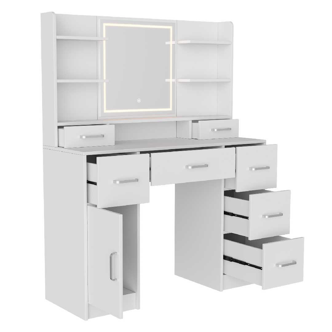 Yelenaro L-förmiger Schminktisch mit LED-Spiegel & Steckdose