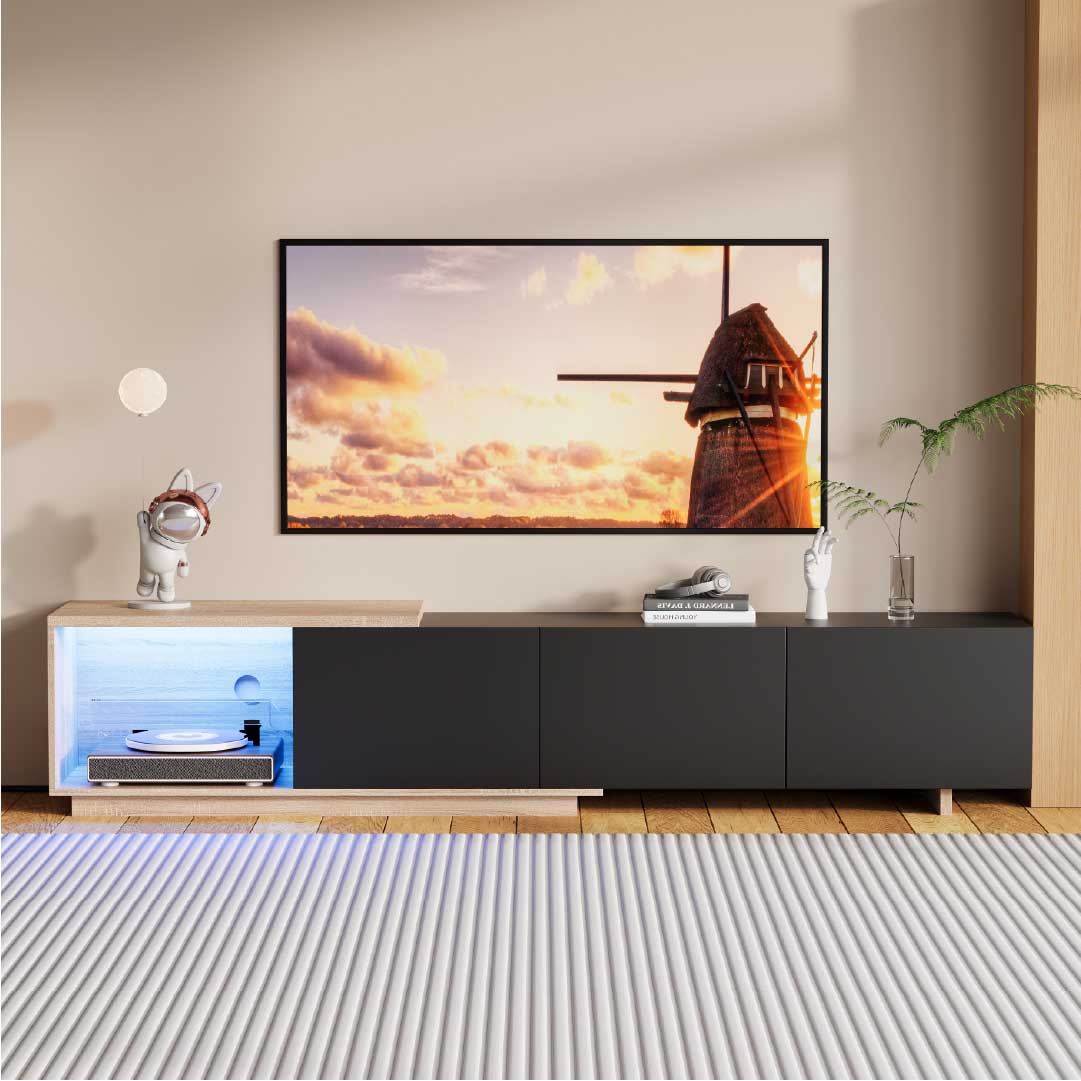 YELENARO Ausziehbares TV Lowboard 163–240 cm mit Sensor-LED & 3 Push-Schubladen