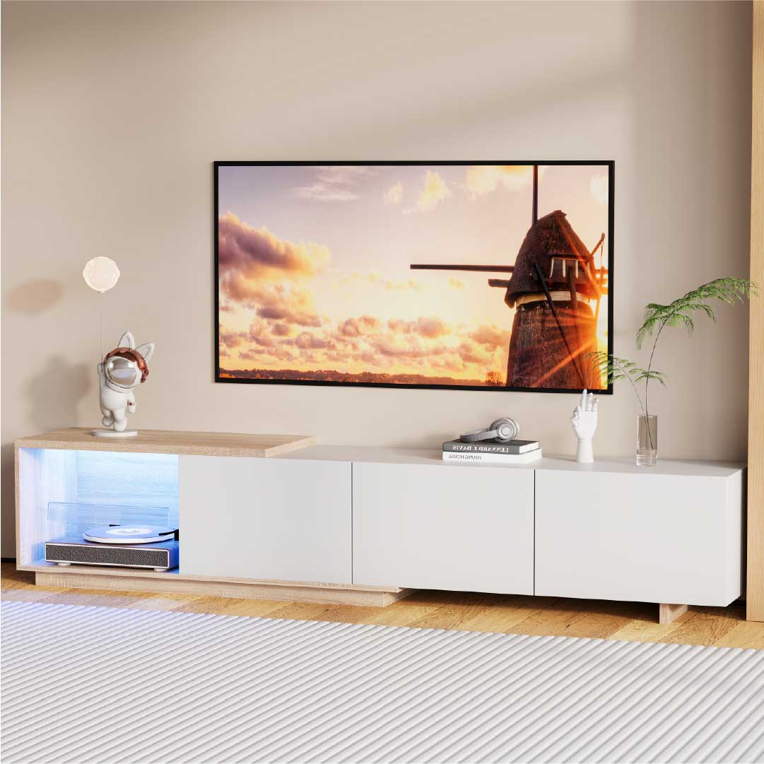 YELENARO Ausziehbares TV Lowboard 163–240 cm mit Sensor-LED & 3 Push-Schubladen