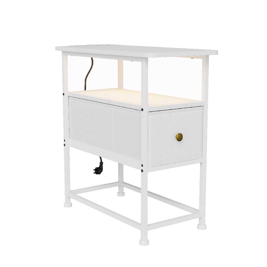 Nachttisch mit LED & USB – 3-stöckiger Beistelltisch mit 1 Schublade