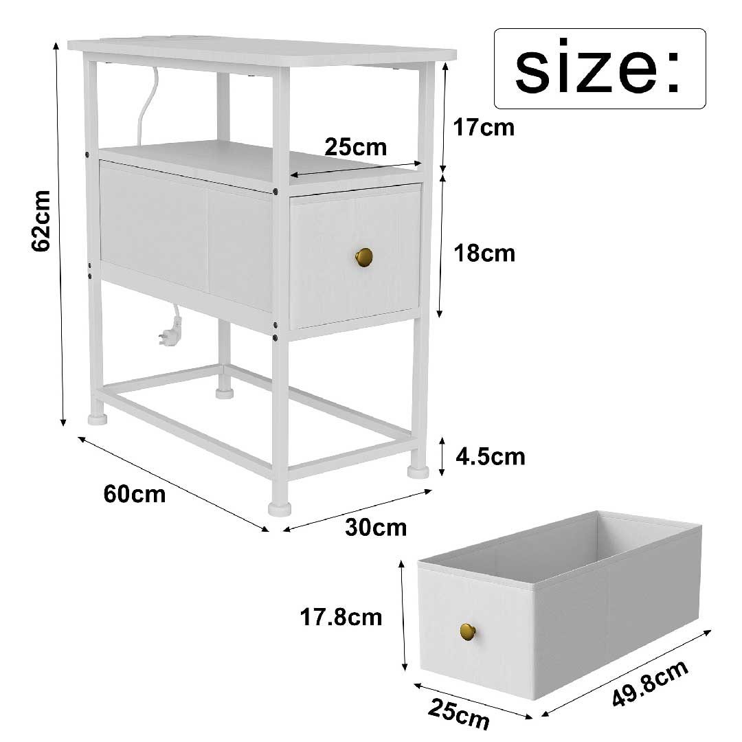 YELENARO Nachttisch mit Steckdose & USB – Beistelltisch mit Schublade